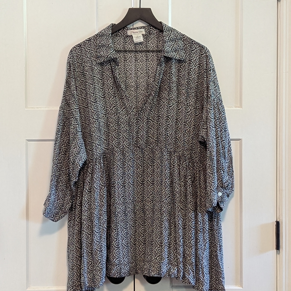 Paisley Vine Flouncy Blouse Notched Collar Large Excel Used Cond So Soft Flowy